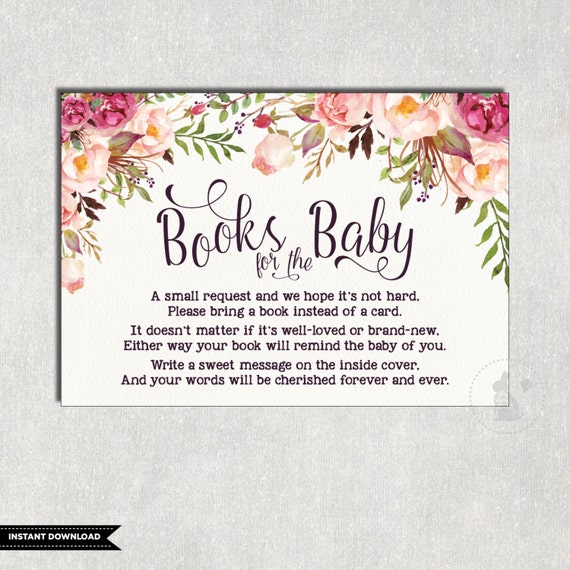 FLORAL Books for Baby Insert Card Flower Baby Shower Invitation Insert