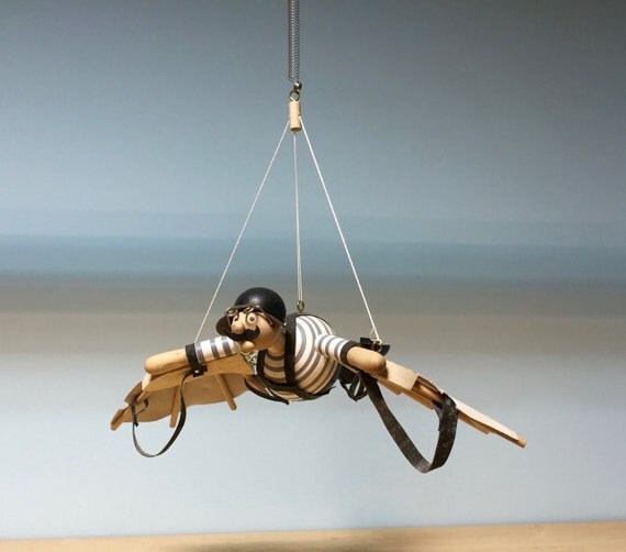 Wooden hanging mobile flying man hang gliderwooden