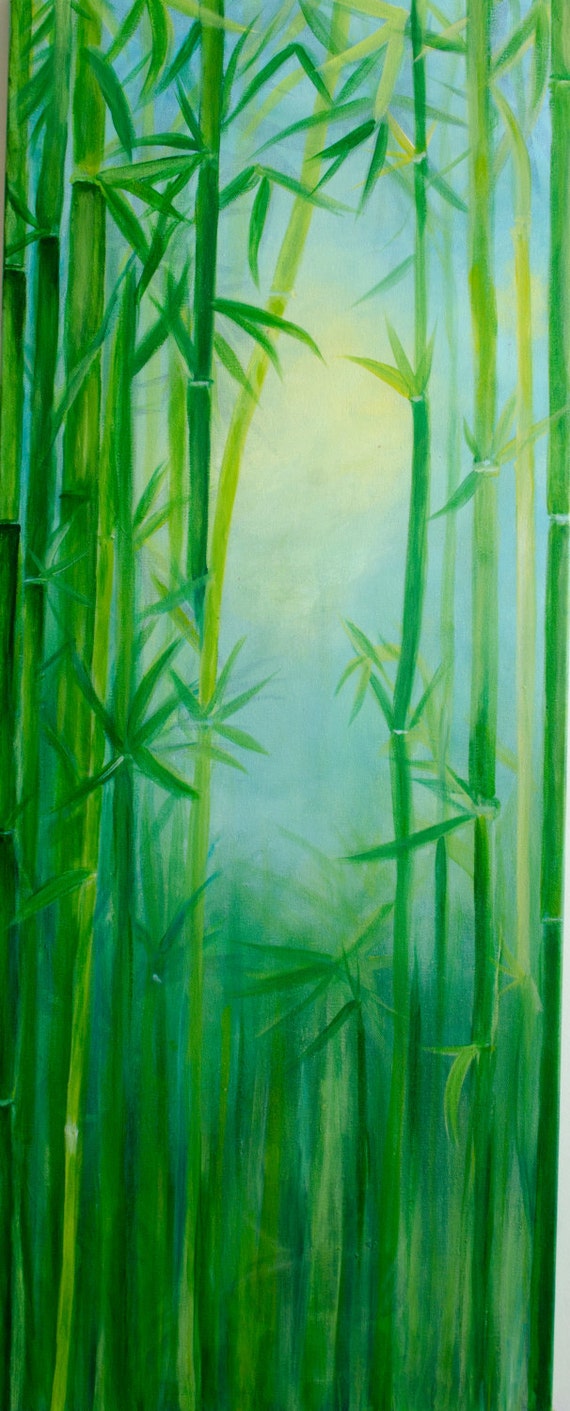 Items similar to Large Bamboo Painting Vibrant Green Abstract Art