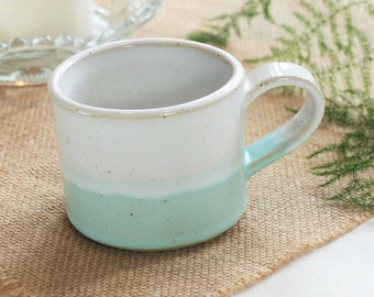 Handmade ceramic mug, pottery mug, two tone mint green and white glaze, coffee or tea mug, handmade gift, housewarming gift, kitchen, dining