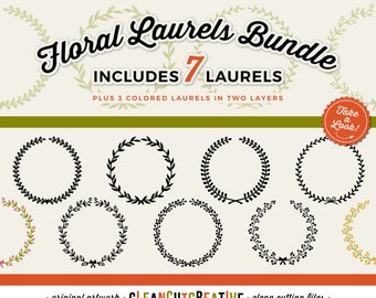 7 svg FLORAL LAUREL SVG laurel svg wreath svg monogram svg frame svg leaf wreath svg floral svg circle svg - Studio3 dxf Cricut & Silhouette