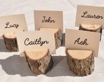 20 Wood Place Card Holders, rustic place card holders with bark for rustic wedding, Wood place name holders, wedding seating card holders
