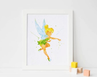 Disney Tinkerbell print Fairy print Watercolor Tinkerbell wall art, tinkerbell nursery watercolor disney Fairy wall Fairy Tinker bell poster