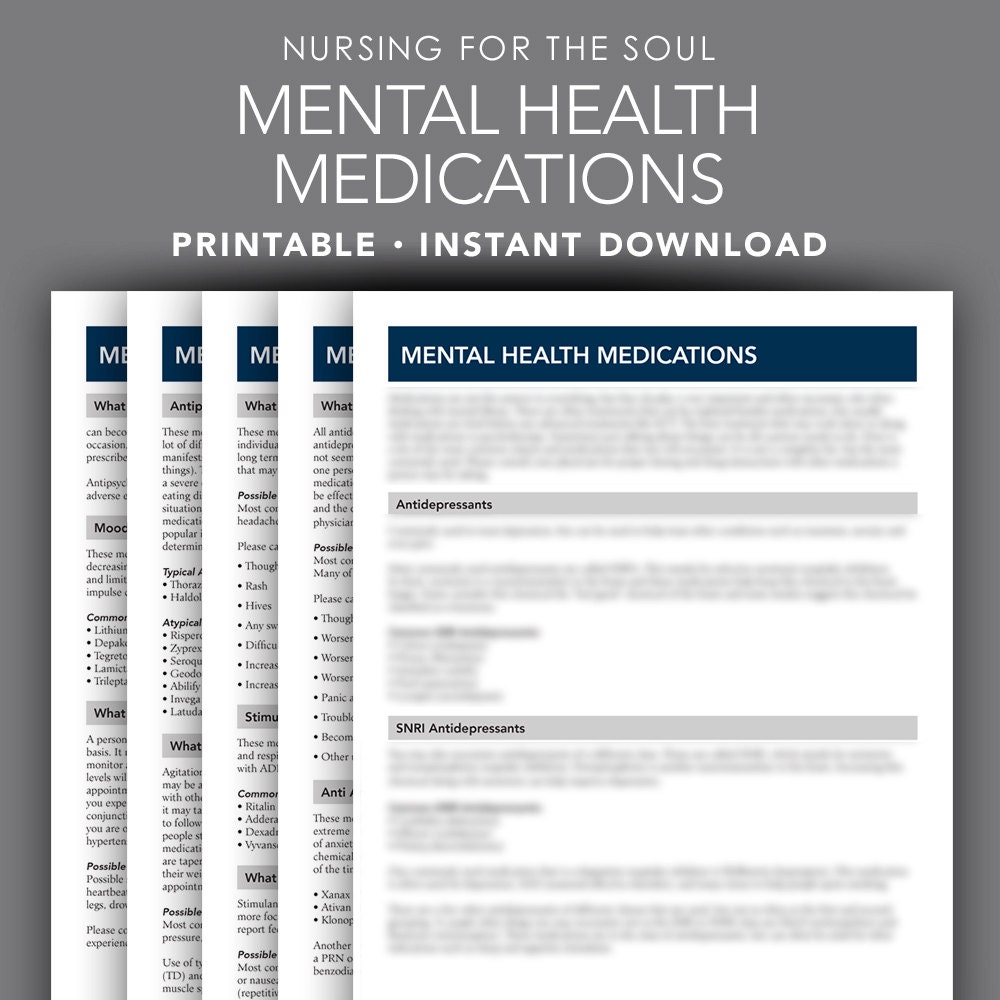 Mental Health Medications Psychology Printable Nursing