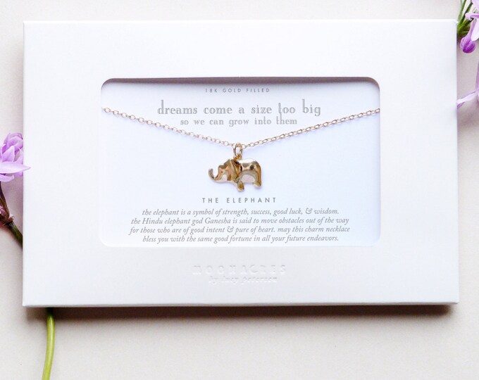 Dreams Come A Size Too Big | Gold Filled Elephant Necklace Message Card Jewelry Inspirational Graduation Birthday Gift For Friend Co Worker