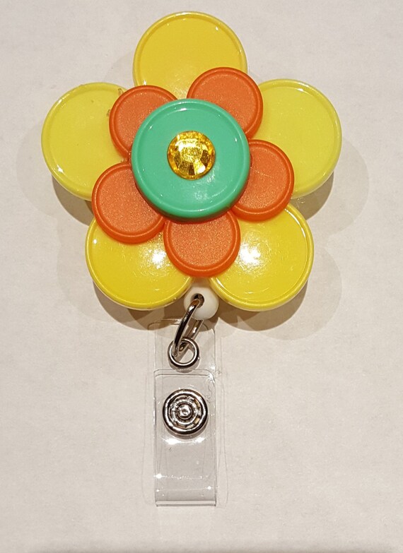 Retractable ID Badge Reel Holder Medicine Vial Caps Flower