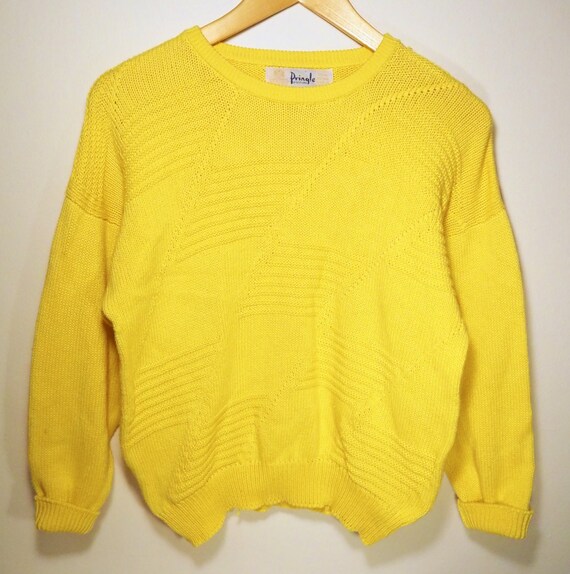 Vintage 80s Pringle Sweater Bright Yellow Textured Geometric