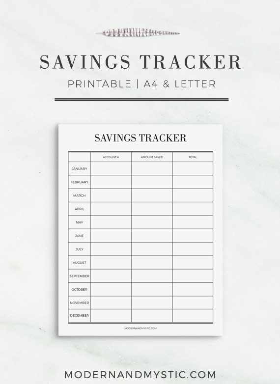 Savings Tracker Printable Personal Savings Planner Finance