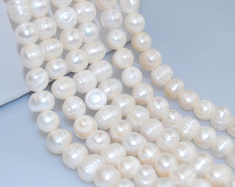 Large Hole 2.0mm Natual Fresh Water Pearl Potato Shape Loose Beads Approx.14'' Long. Size 7-8mm/9-10mm/11-12mm .R-S-PEA-0302
