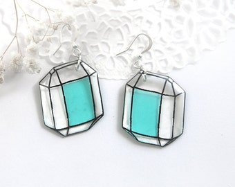 Geometric earrings for sister gift mint earrings Crystal jewelry diamond earrings Aquamarine earrings girlfriend gift for teen girl jewelry