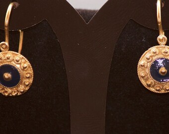 Antique Pure Solid Gold 19.2k Earrings with Enamel From Portugal