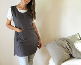 Light Pinafore Apron Dress, Linen Smock, Linen Pinafore Apron, Pinafore Dress with Strings, Full apron Dress, Linen coverup, Smock Apron