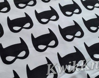 Black - bat - masks - white - cotton lycra - stretch - knit - fabric - 95/5 - four way - superhero - batman - bat mask - monochrome