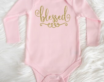 Long sleeve baby girl one piece - Blessed one piece - Blessed tee shirt - Pink bodysuit - Baby girl one piece - New baby gift