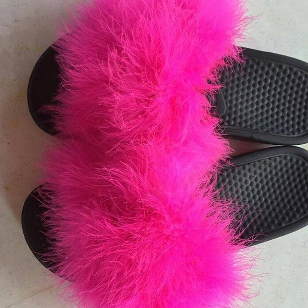 girl nike slides with fur