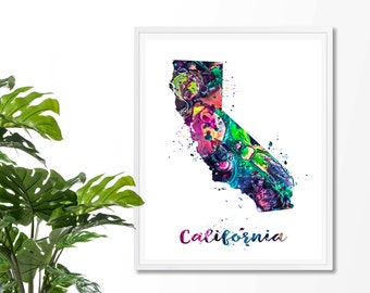 California Watercolor Map 1 Art Print, Poster, Wall Art, Contemporary Art, Modern Wall Decor, Office Decor