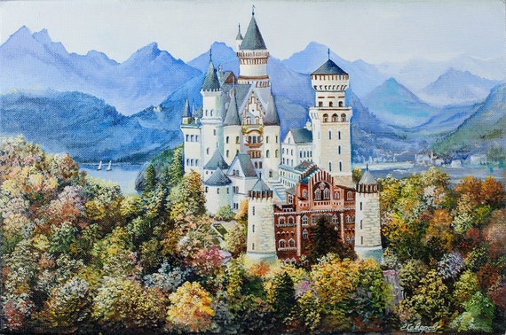 Oil painting Neuschwanstein Castle canvas