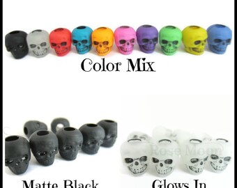 Plastic Skull Beads, Large Hole Beads, Black, Glow in the Dark, Mixed Colors, For Jewelry, Hair, Mardi Gras, Paracord, European, 20 Beads