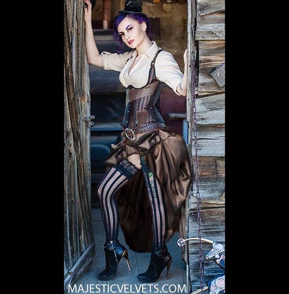 Steampunk Brown STRIPED UNDERBUST Corset w/ BROWN Bustle Skirt Victorian Cosplay Costume Halloween Dress Goth by MajesticVelvets steampunk buy now online