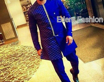 Royal blue African clothing, groom's suit, Royal blue embroidery dashiki shirt,African embroidery birthday gift, African wedding outfit