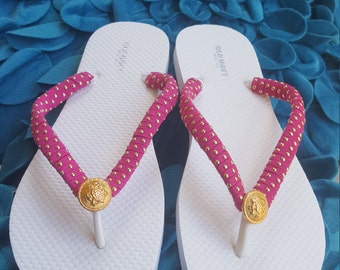 Items similar to Girls Flip flops-Brown and Pink- Decorated Flip Flops- Flip Flops-Brown Flip 