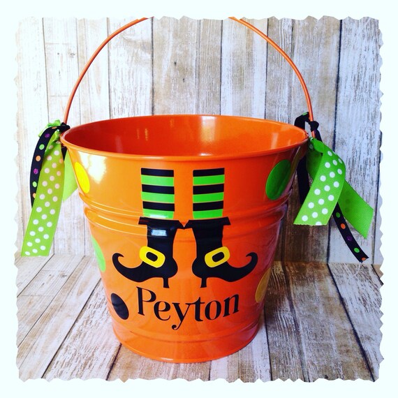 Personalized Halloween bucket metal pail trick or treat