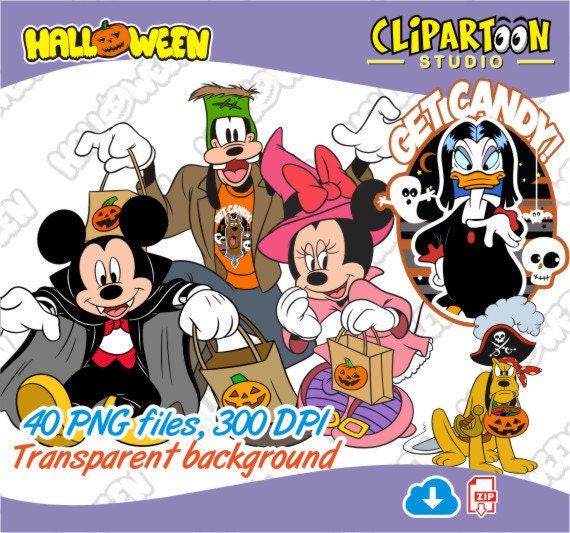 40 Disney Halloween Cliparts Cartoon Clip art Printable