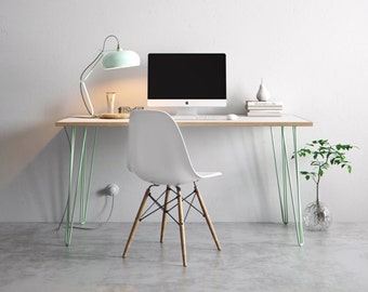 Hairpin Desk and Dining Table - White Formica Birch Plywood & Our Best Selling Pins - All Sizes