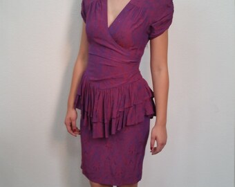 GRAND OPENING SALE 80's Prom Dress. Peplum Dress. Burgundy and purple party dress. New Year's Eve. Size Small