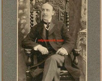 Handsome dandy fashion gentleman mustache figural chair vintage photo NY