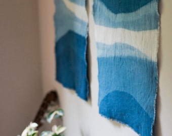 Hand Dyed Linen and Indigo Wall Hanging in Sea Crest, Anna Joyce, Hand Dyed, size medium
