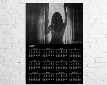 Naked art ON SALE Wall calendar 2017 A3 poster in black and white Naked woman near the window Nude Sexy photo Sexy calendar Mens gift