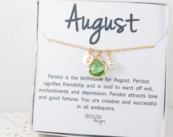 Personalized August Birthstone Peridot Gold Necklace, August Birthday Jewelry, Personalized Gold Necklace, Bridesmaid Jewelry #877