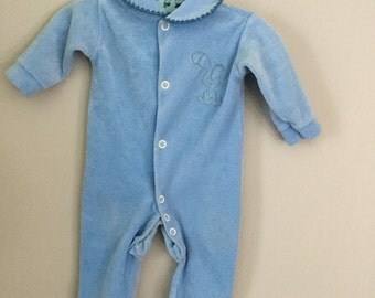 Vintage Soft Blue Bunny Rabbit Baby Footed Pajamas Sleeper 0-3 months
