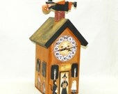 Halloween Clock Witches House Trick or Treat Costumed Children Hand Painted Primitive Folk Art Man in Moon Black Cat Jack O Lantern OFG
