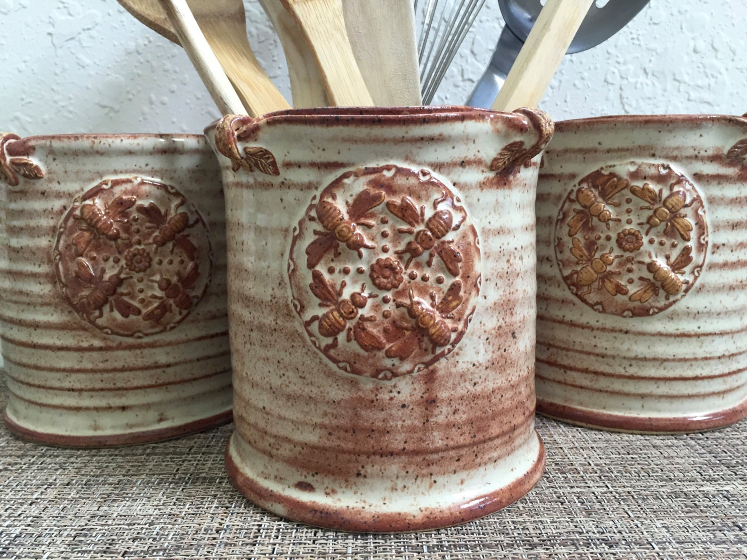 Ceramic Utensil Holder Vase Kitchen Storage Stoneware