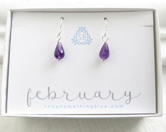Birthday Gift • Amethyst Earrings • February Birthstone Jewelry • Purple Gemstone • Dark Purple Briolette • Gift For Her • Purple Earrings