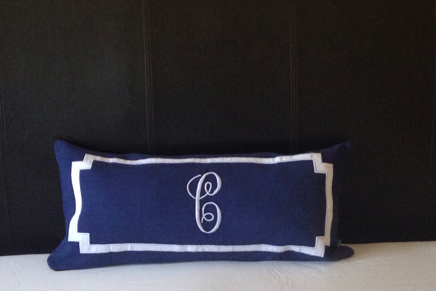 ON SALE Long Lumbar Oblong Pillows, Bedroom Decor, Monogram Lumbar