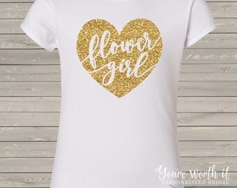 Flower girl shirt - glitter heart flower girl - choose your glitter color GIRLS CUT shirt