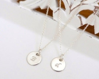 3/8" Sterling Silver Disc Initial Necklace, Silver Initial Necklace, Sterling Silver Initial Disc Necklace, Argentium Silver Initial Disc