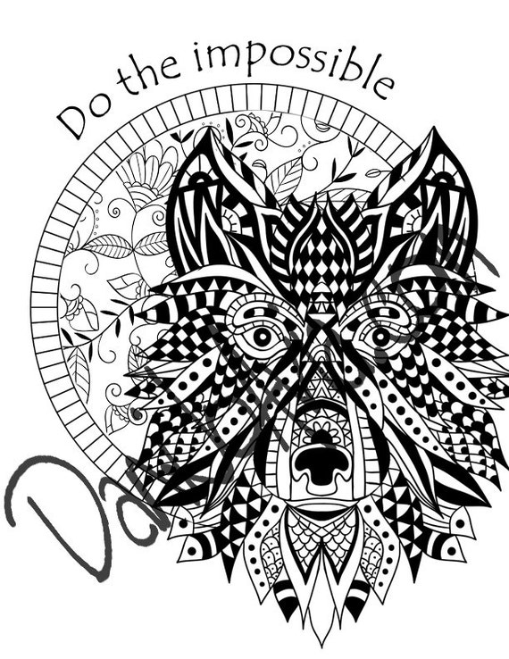 Download Coloring page Do the impossible Mandala and tangled wolf