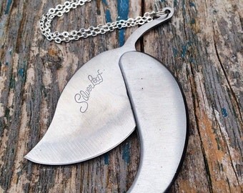 LEAF Pocket Knife Pendant Silver Leaf Mother's Day Gift Groomsman Father's Day Steampunk Gardener