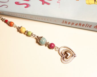 rainbow bookmark, LGBTQ bookmark, colourful Turquoise gemstone beads, Pride Parade, Lesbian, Gay, Bisexual, Transgender, Queer