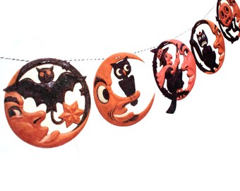 Vintage Halloween Banner - man-in-the-moon photo reproductions - German die-cuts - 2D vintage Halloween decor