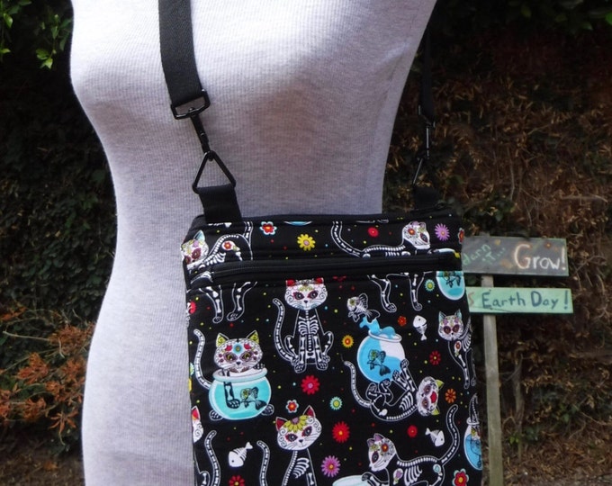 Day of the Dead Kitty/dog Custom Tablet bag/tote made to order