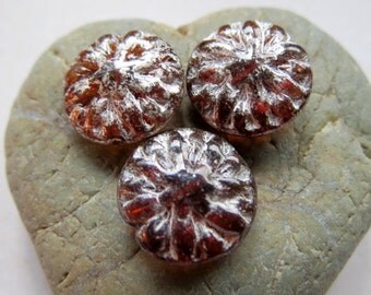 NEW TOPAZ DAHLIAS . Czech Picasso Glass Beads . 14 mm (6 beads)