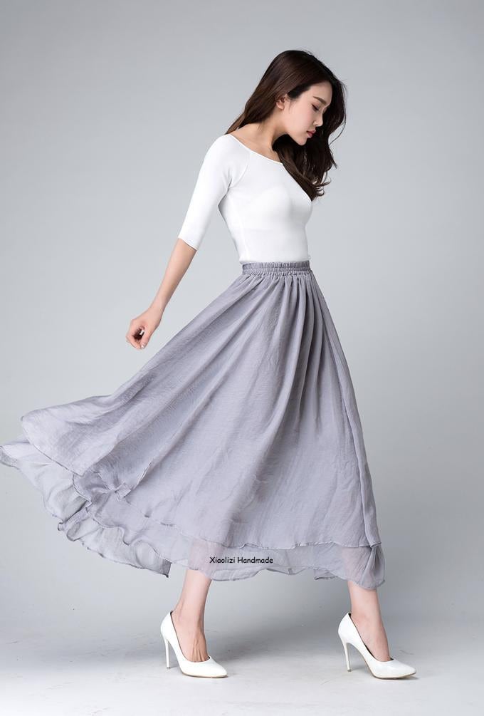 Chiffon Maxi Skirt Long Skirts For Women Summer Skirt 5984