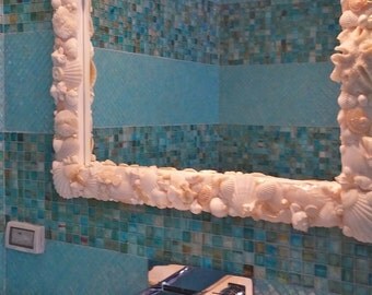 Beach Decor - Large Seashell Mirror with Coral and Starfish - coastal/nautical/sea shell/seashells/sea shells/beach house