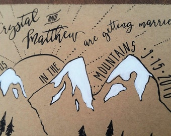 mountain save the date postcard hand painted wedding