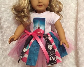 Doll Clothes Paris Tutu Set / Eiffel Tower Top + Fabric & Tulle Tutu + Shoes Fits 18 inch dolls / Fits 15" or 18" dolls